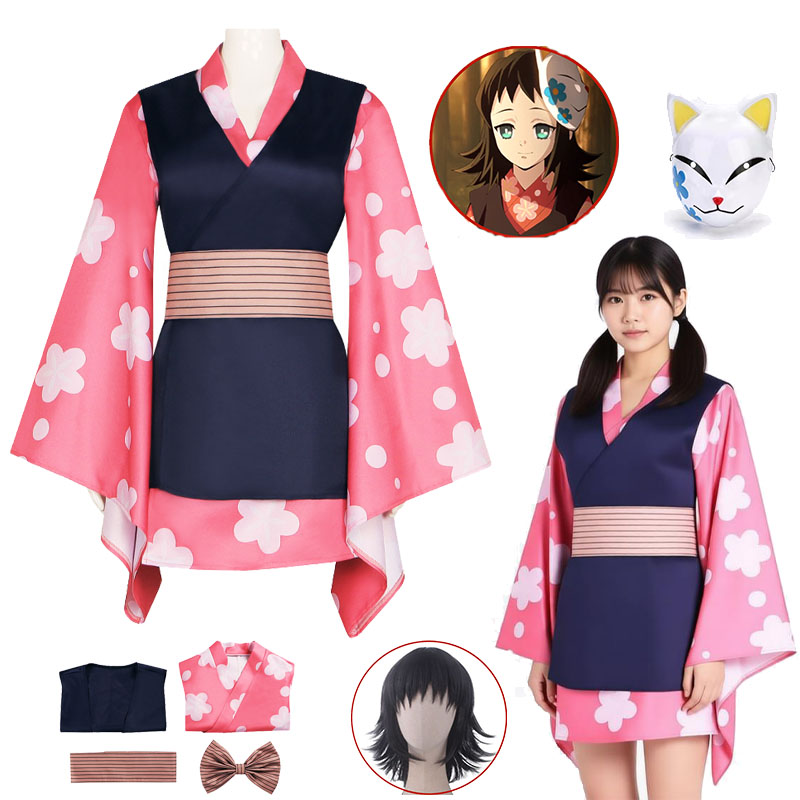 Anime Cosplay Kimono - Fantasia de Cosplay Anime Kimetsu, Peruca