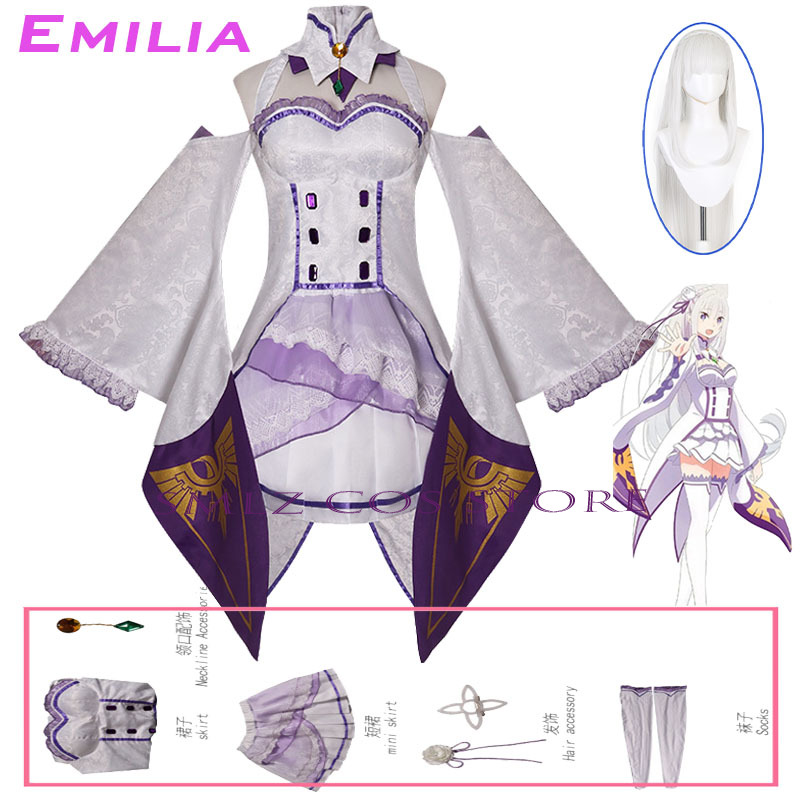 Anime Cosplay Dress For Women - Fantasia de Cosplay Emilia do Anime
