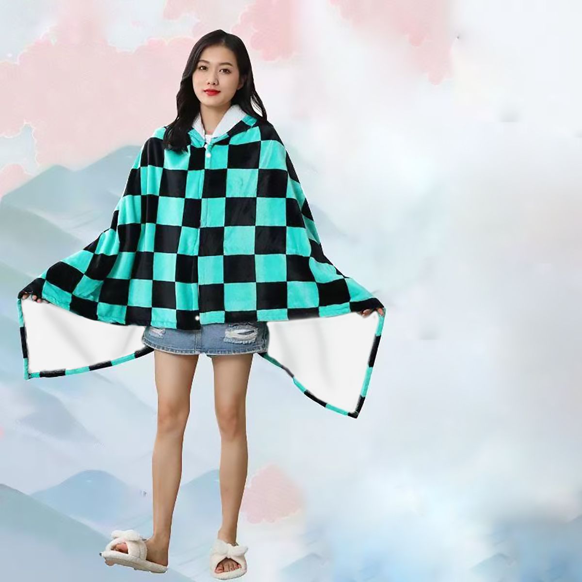 Anime Cosplay Nezuko - Manta de Flanela Anime com Capuz
